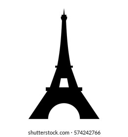 Eiffel Tower logo icon. Old style. Symbol french, Paris, holiday, travel tour. Black silhouette tall building Eifel Tower isolated white background. Modern architecture design Vector illustration