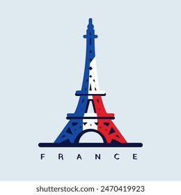 Torre Eiffel, icono del logotipo, ciudad de París Francia Bandera
Diseño plano, silueta, estructura,