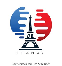 Torre Eiffel, icono del logotipo, ciudad de París Francia Bandera
Diseño plano, silueta, estructura, 