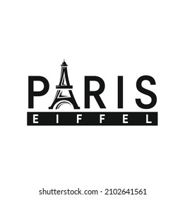 Icono del logo de la Torre Eiffel Símbolo francés, París, vacaciones, viaje. La silueta negra del alto edificio de la Torre Eifel aisló el fondo blanco. Diseño emblemático de arquitectura moderna Ilustración vectorial