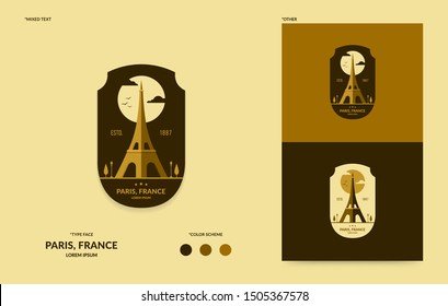 Eiffel tower logo template, famous landscape of france, minimal and modern city badge