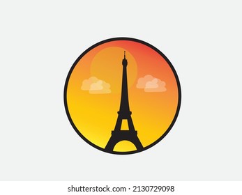 Eiffel tower logo vector with a beautiful sunset background and suitable for poster and editorial design

