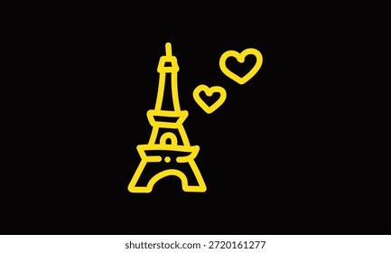 Eiffel Tower Love Icon Line Ilustração em preto