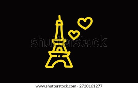 Eiffel Tower Love Icon Line Illustration on Black