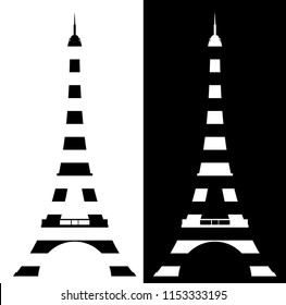 eiffel tower made of black and white stripes - symbol of France and Paris vector design set