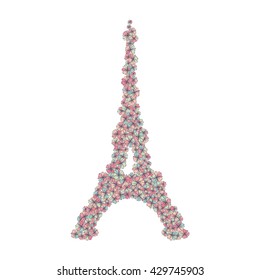 The Eiffel Tower made of hand drawn flowers. Vector illustration.