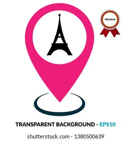 eiffel tower and map pin