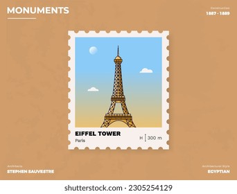 Eiffel Tower Monument Postage stamp ticket design with information-vector illustration design