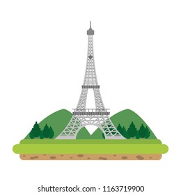 eiffel tower with mountainsand trees landscape
