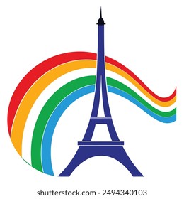 Eiffel Tower with Olympic Rainbow, Olympic 2024 