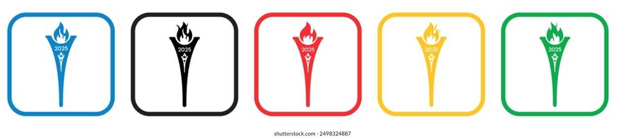 Eiffel Tower and Olympic torch 2025 icon set.