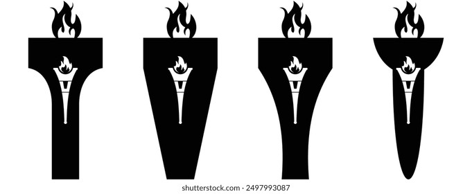 Eiffel tower olympic torch icon set.