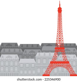 Eiffel Tower on the background of the city, vector illustration