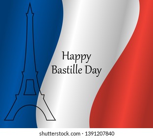 Eiffel tower on the background of the colors of the French flag. Vector concept for Bastille day