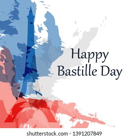 Eiffel tower on the background of the colors of the French flag. Vector concept for Bastille day