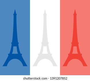 Eiffel tower on the background of the colors of the French flag. Vector concept for Bastille day