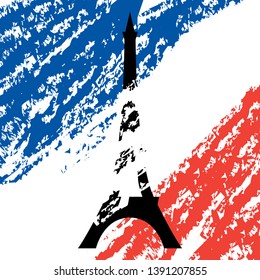 Eiffel tower on the background of the colors of the French flag. Vector concept for Bastille day