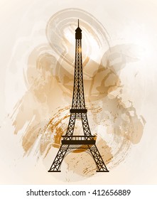 Eiffel tower on colorful background. Symbol of romance. Paris sight. Vector illustration.