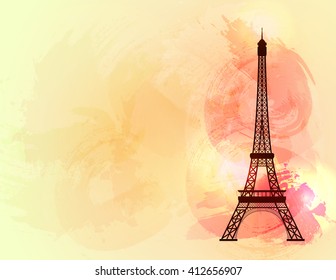 Eiffel tower on colorful background. Symbol of romance. Paris sight. Vector illustration.