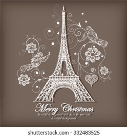 Eiffel tower on grunge background and Decorative Elements