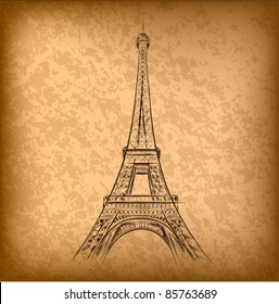 eiffel tower on the old paper