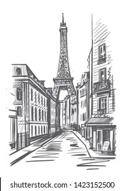 Eiffel tower on a street in Paris sketch