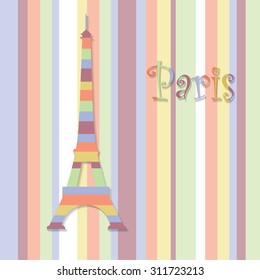 Eiffel tower on the striped background