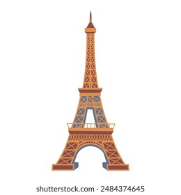 Eiffel Tower on white background. Eiffel Tower in capital of France. Tourism trip. Cartoon flat style.