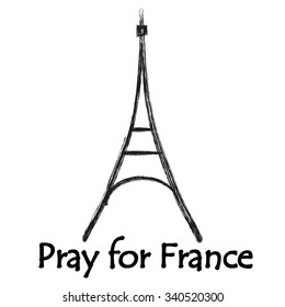 Eiffel Tower on white background. Pray for Paris. Vector illustration