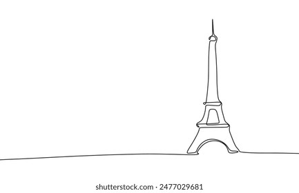 Eiffel Tower one line continuous. Line art Eiffel Tower. Hand drawn vector art.