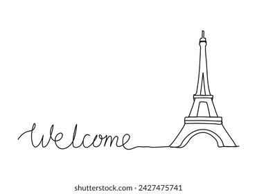 Torre Eiffel una línea de dibujo ilustración vectorial.