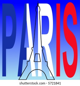 Eiffel tower outline with Paris flag text