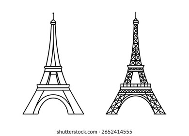 Eiffel Tower Contorno Conjunto Icônico Marco Silhueta Símbolo de Paris França Arte