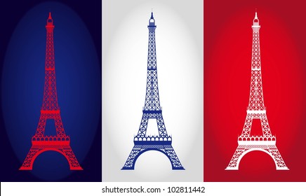 eiffel tower over france flag background. vector illustration