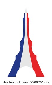 Torre Eiffel. A torre é pintada nas cores da bandeira francesa. Marco de Paris. Ilustração do vetor de cores. Fundo branco isolado. Estilo plano. 