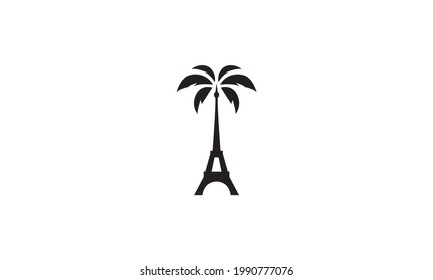 eiffel tower with palm tree logo symbol vector icon illustration graphic design