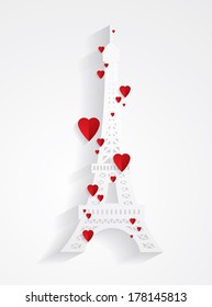 eiffel tower paper cutting with hearts vector/illustration