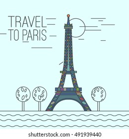 Eiffel tower in Paris. Beautiful vector illustration in modern style isolated on a light blue background. Paris main sights collection.