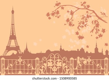 eiffel tower and paris city skyline - autumn season in french capital vector background