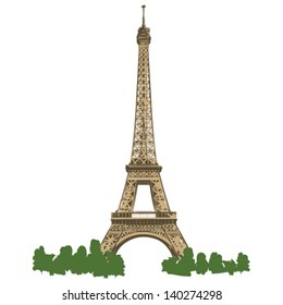 Eiffel Tower of Paris - colored vector lineart illustration