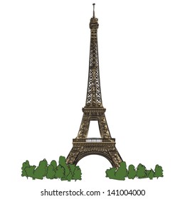Eiffel Tower of Paris - colored vector lineart illustration