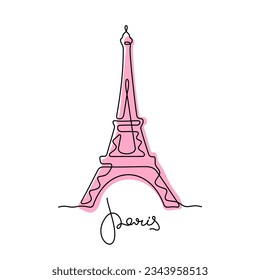 Torre Eiffel, París. Ilustración vectorial colorida de línea continua.