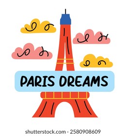 Eiffel Tower with paris dreams text, flat sticker 

