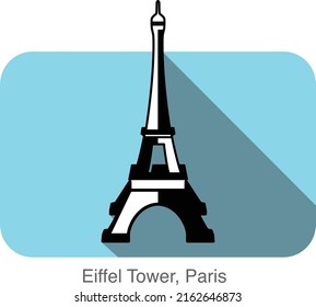 Eiffel Tower, Paris, famous landmark flat icon design, Famous scenic spots