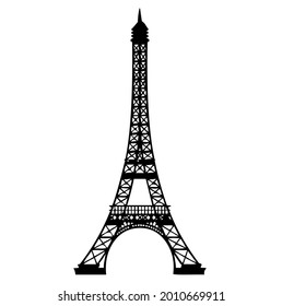 Eiffel tower in Paris, famous tourist sight, symbol and attraction in France, Europe, vector, illustration in black and white color, isolated on white background