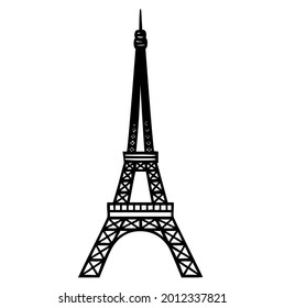 Eiffel tower in Paris, famous tourist sight, symbol and attraction in France, Europe, vector, illustration in black and white color, isolated on white background