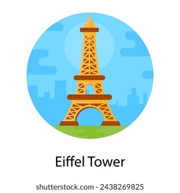 An eiffel tower in paris, flat rounded icon