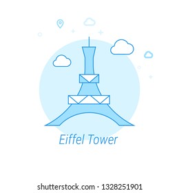 Eiffel Tower, Paris Flat Vector Icon. Historical Landmarks Related Illustration. Light Flat Style. Blue Monochrome Design. Editable Stroke. Adjust Line Weight. Design with Pixel Perfection.