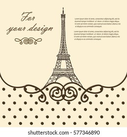 Eiffel Tower, Paris France architecture, vintage engraved illustration, hand drawn