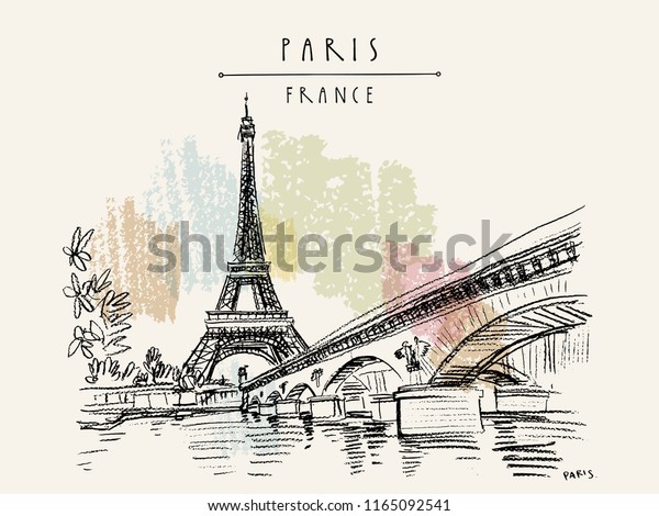 Immagine Vettoriale Stock A Tema Torre Eiffel A Parigi Francia Ponte Royalty Free